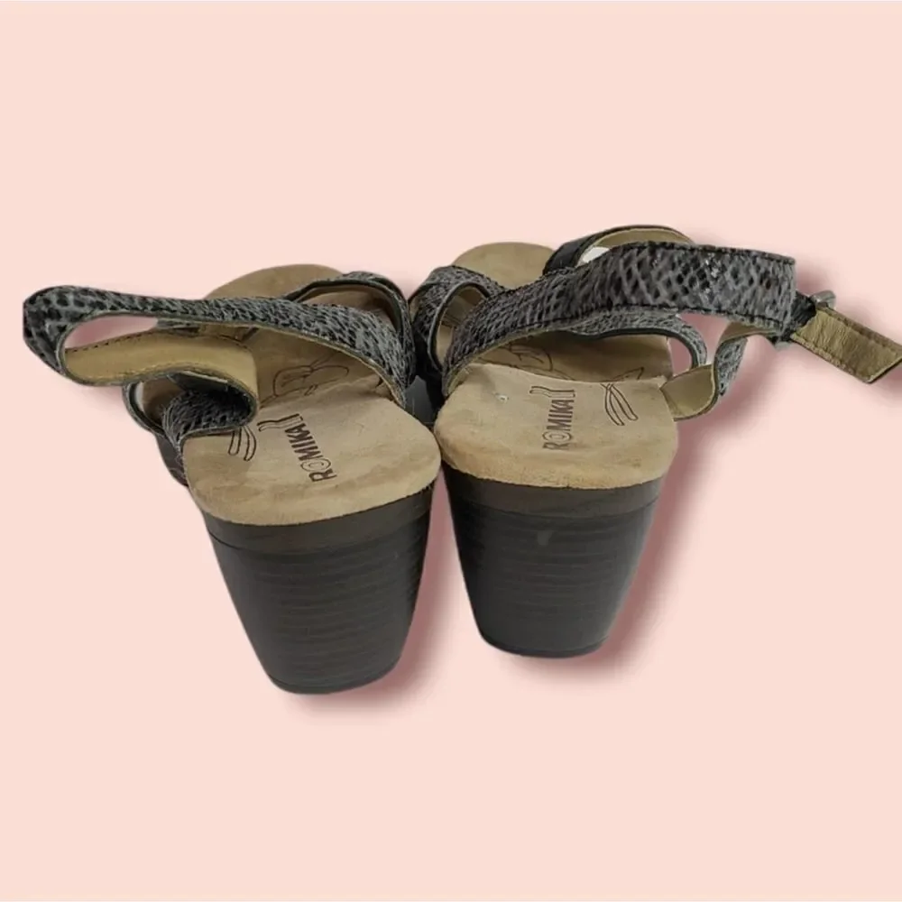 Romika Block Heel Snakeskin Sandals Size 8.5‎